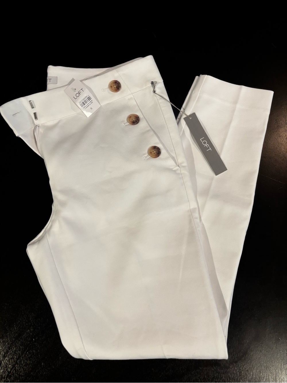 LOFT White skinny ankle Pants with Button Accent